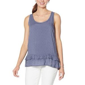 Democracy Swiss Dot Flounce-Hem Women’s Sleeveless Tank in Flint ~ NWT!